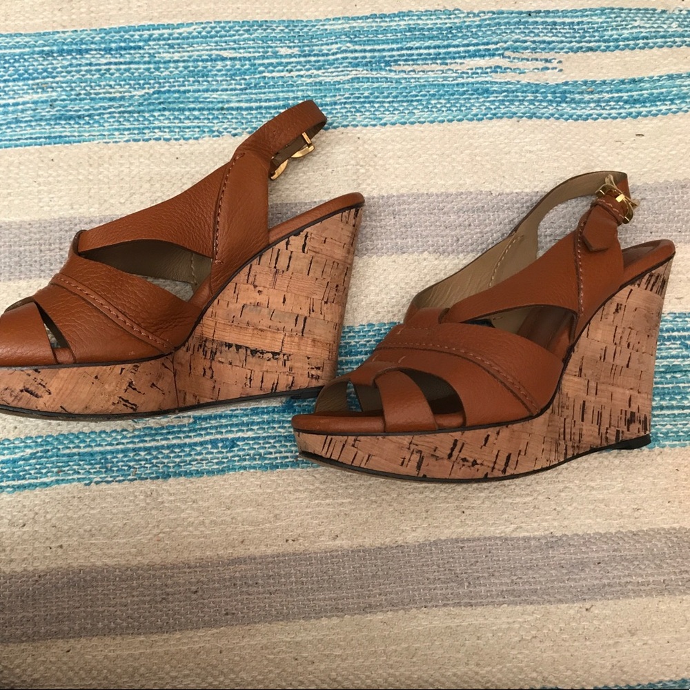 Chloe Brown Leather Wedges with Cork Platform